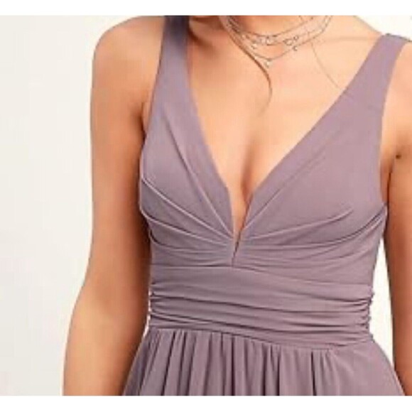 Lulus Maxi Dress Size M Lilac Taupe Ruched A-Line Chiffon Gown LEADING ROLE - Picture 2 of 11